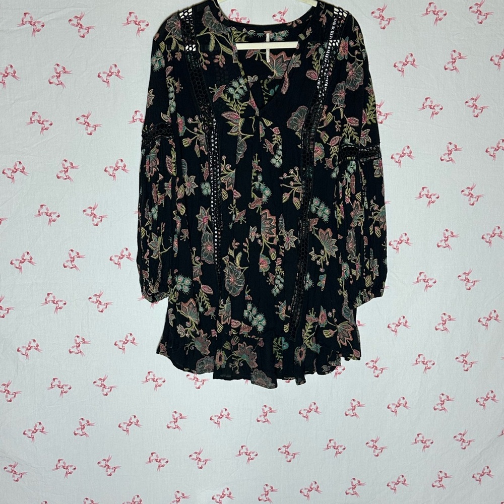 Free People Black Floral Tunic